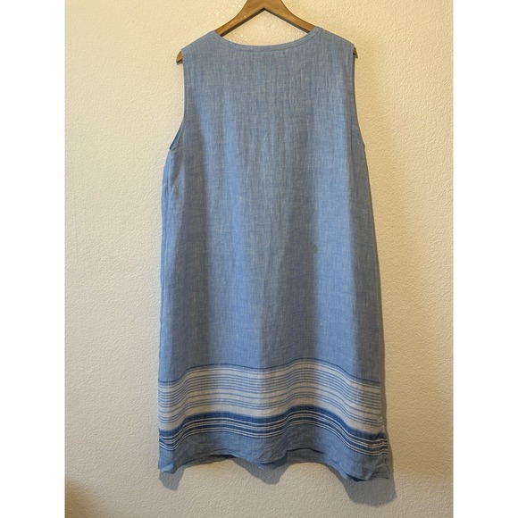 TALBOTS Womens Plus 22W Linen Shift Dress Midi Blue / White Coastal - Picture 3 of 7